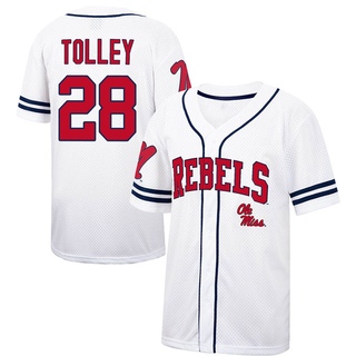 Banks Tolley Replica White Men's Ole Miss Rebels Colosseum /Navy Free Spirited Baseball Jersey