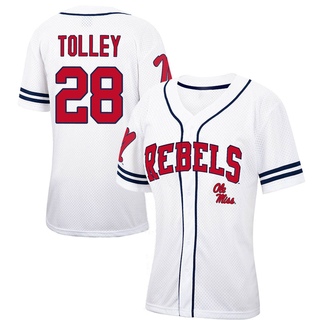 Banks Tolley Replica White Women's Ole Miss Rebels Colosseum /Navy Free Spirited Baseball Jersey