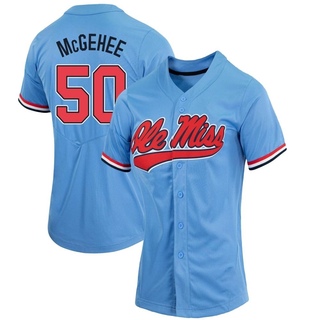 Blake McGehee Replica Blue Women's Ole Miss Rebels Powder Full-Button Baseball Jersey