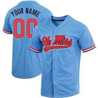 Custom Replica Blue Youth Ole Miss Rebels Powder Full-Button Baseball Jersey