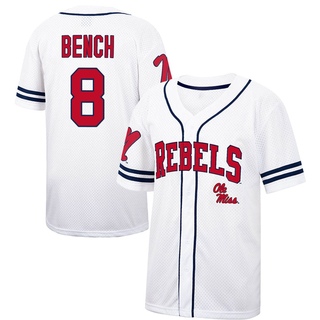 Justin Bench Replica White Men's Ole Miss Rebels Colosseum /Navy Free Spirited Baseball Jersey