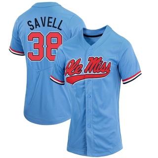 Logan Savell Replica Blue Women's Ole Miss Rebels Powder Full-Button Baseball Jersey