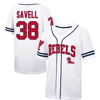 Logan Savell Replica White Youth Ole Miss Rebels Colosseum /Navy Free Spirited Baseball Jersey