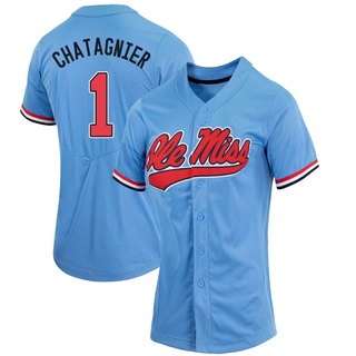 Peyton Chatagnier Replica Blue Women's Ole Miss Rebels Powder Full-Button Baseball Jersey
