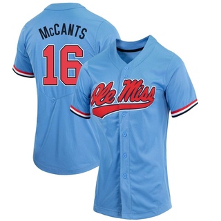 TJ McCants Replica Blue Women's Ole Miss Rebels Powder Full-Button Baseball Jersey
