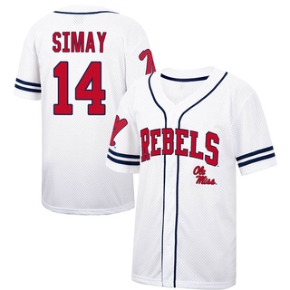 Tim Simay Replica White Youth Ole Miss Rebels Colosseum /Navy Free Spirited Baseball Jersey