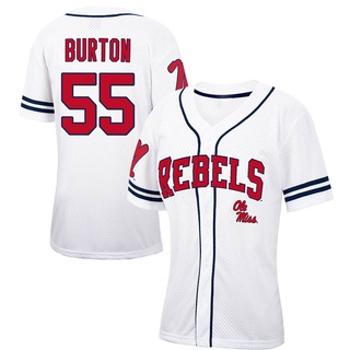 Wes Burton Replica White Women's Ole Miss Rebels Colosseum /Navy Free Spirited Baseball Jersey